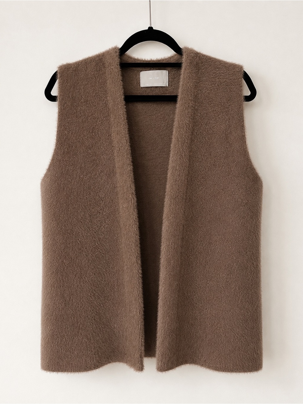 OAK + FORT Fuzzy Open-Front Vest - Brown